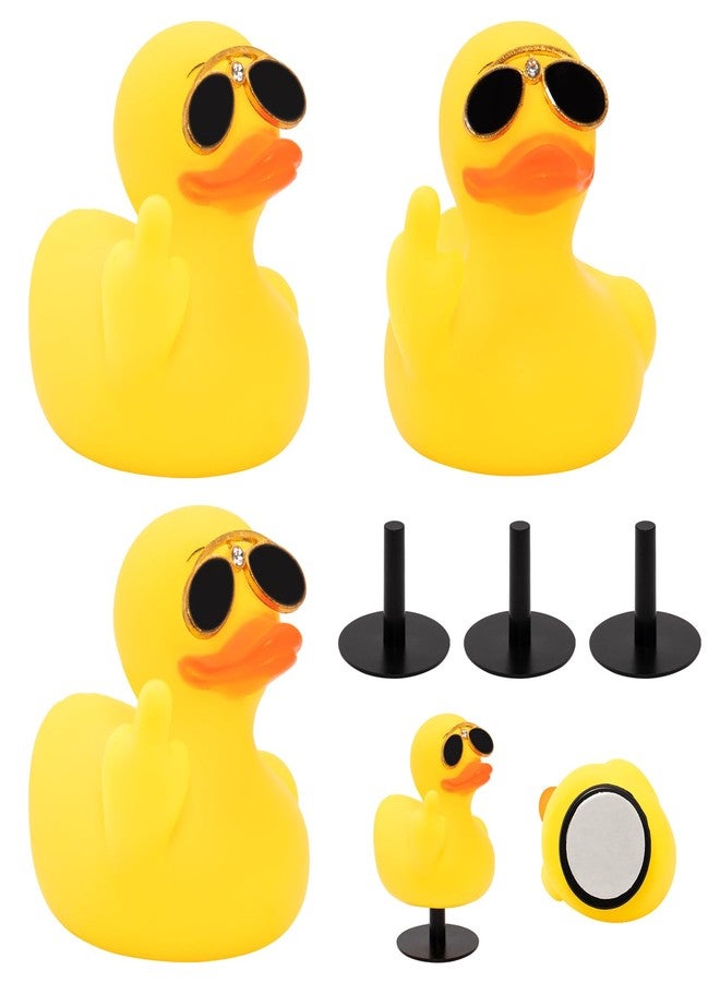 wonuu 3pcs Rubber Duck Car Diamond Mid-Finger Duck Ornament Dashboard Decorations Quirky Car Accessories - Image 1